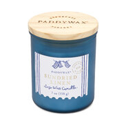 Paddywax COASTAL Sundried Linen vonná svíčka ve skleněném obalu s dřevěným víkem 8oz/226g