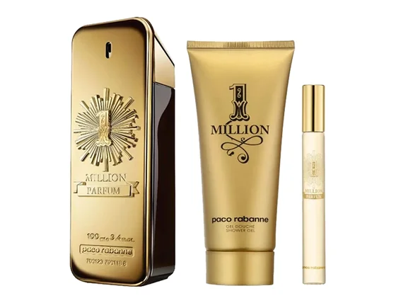 Paco rabanne 1 million parfum darčeková sada, parfum 100ml + sprchový gél 100ml + parfum 10ml - poškodený obal - 1-million-sada