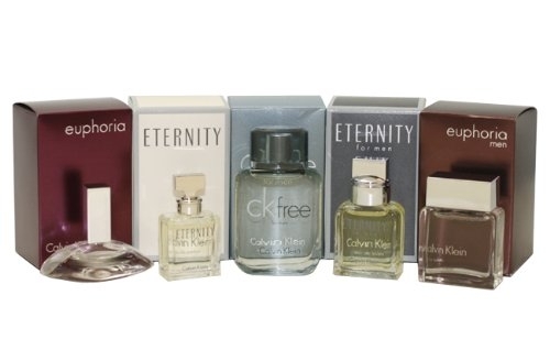 Calvin Klein mini set Dárková sada, Euphoria Woman 4ml + Eternity Woman 5ml + CK Free 10ml + Eternity Man 10ml + Euphoria Man 10ml - poškozený obal