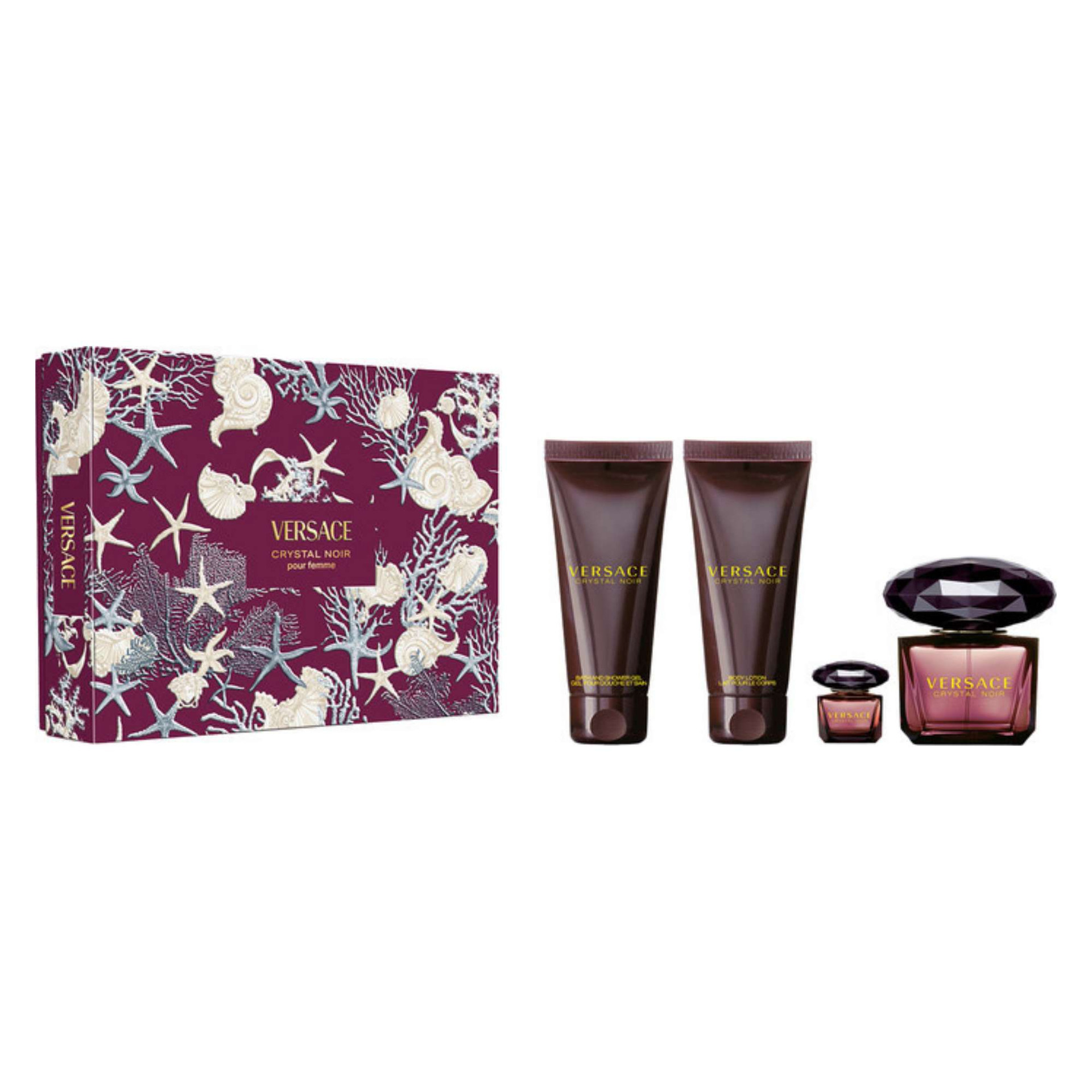 Versace Crystal Noir Dárková sada, parfémovaná voda 90ml + tělové mléko 100ml + sprchový gel 100 ml + parfémovaná voda 5 ml